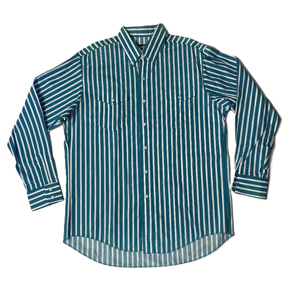 Vintage Wrangler Western Shirt XL X-Long Tail 17-35 Cowboy Cut Striped 90s USA